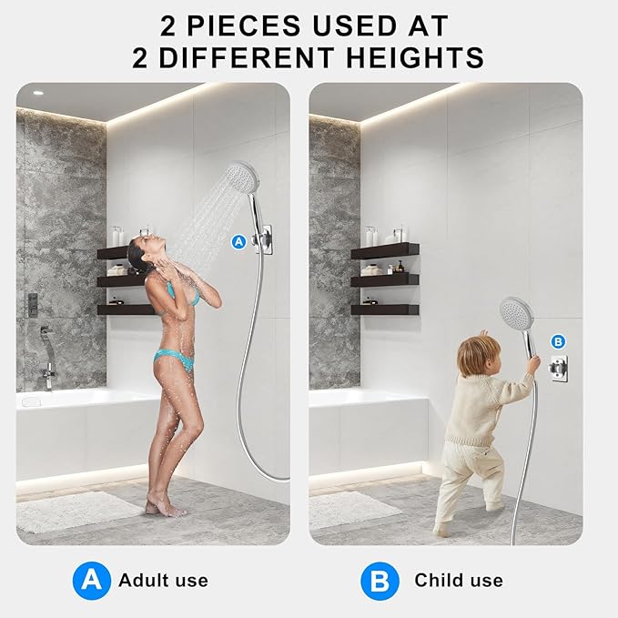 2Pcs Strong Adjustable Shower Head Holder Adhesive- Wall Mounted Heavy Duty Shower Head Shelf Bracket, Plastic Bracket Stick on Wall, ABS- Shower Holder, Convenient for Womon and Child(Matte Black)