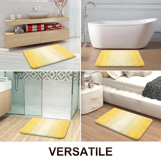 OLANLY Bathroom Rug Set 2 Piece, Soft Absorbent Microfiber Bath Mats and U-Shaped Contour Toilet Rug, Non-Slip, Machine Wash Dry, Plush Shaggy Bath Mats for Bathroom (30"x20"+24"x20", Yellow)