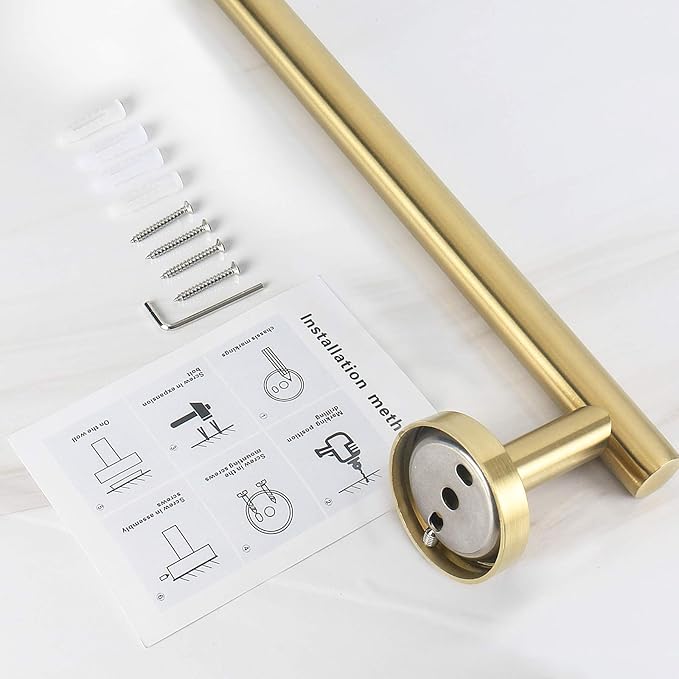 NearMoon Bath Towel Bar, Thicken Stainless Steel Shower Towel Rack Holder Wall Mounted for Bathroom, 12-lnch Overall Length-10-lnch Usable Hanging Space (1 Pack, Brushed Gold)