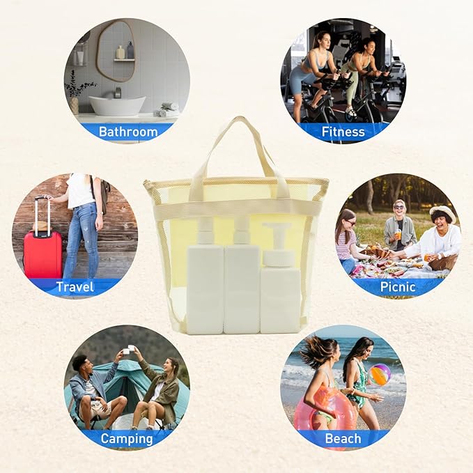 Mesh Shower Caddy, Portable Shower Bag, Quick-Dry Hanging Caddy Bath Organizer with Zipper, Toiletry Bag Essentials for Camping Travel College Dorm Room Gym (Yellow)