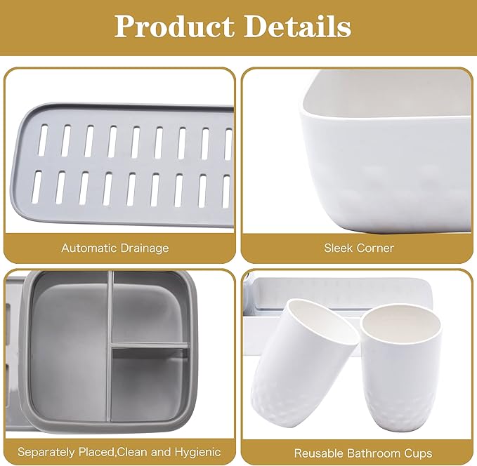 Ayswupt Toothbrush Holders for Bathrooms,Kids Electric Toothbrush Holder with 2 Cups Set,White Tooth Brush Toothpaste Caddy Storage,Small Bathroom Countertop Organizer Stand for Men Farmhouse Family