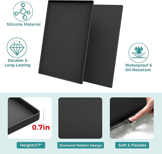 URMONA 22" x 14" Waterproof Silicone Mat in Multiple Sizes & Colors, Under Sink Mat for Kitchen & Bathroom, Pet Food Pad for Dogs & Cats, Kitchen Cabinet Liner, Multi-Purpose for Storage(Dark Grey)