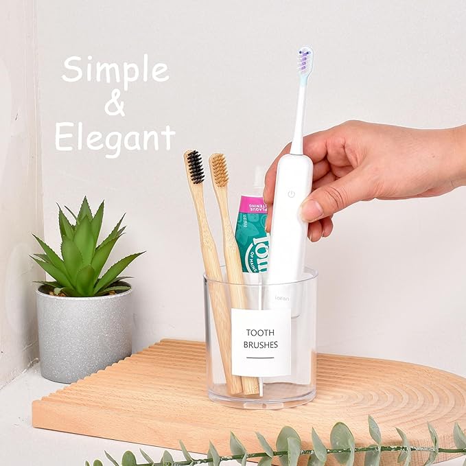 Acrylic Toothbush Hoder with White Divider for Bathroom Decor, Thick Clear Plastic Electronic Toothbrush and Toothpaste Organizer Stand for Bathroom Vanity Countertops, Bathroom Essentials Accessories