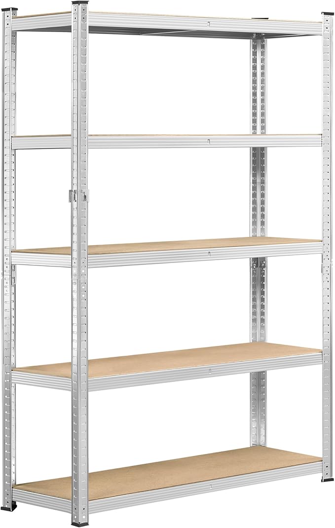 Topeakmart 5-Tier Utility Shelves, Metal Storage Shelves Garage Shelving Unit Adjustable Garage Storage Shelves Storage Racks Heavy Duty Shed Shelving- Silver, 35.5 x 12 x 71 Inch