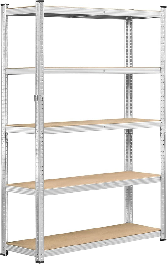 Topeakmart 5-Tier Utility Shelves, Metal Storage Shelves Garage Shelving Unit Adjustable Garage Storage Shelves Storage Racks Heavy Duty Shed Shelving- Silver, 35.5 x 12 x 71 Inch