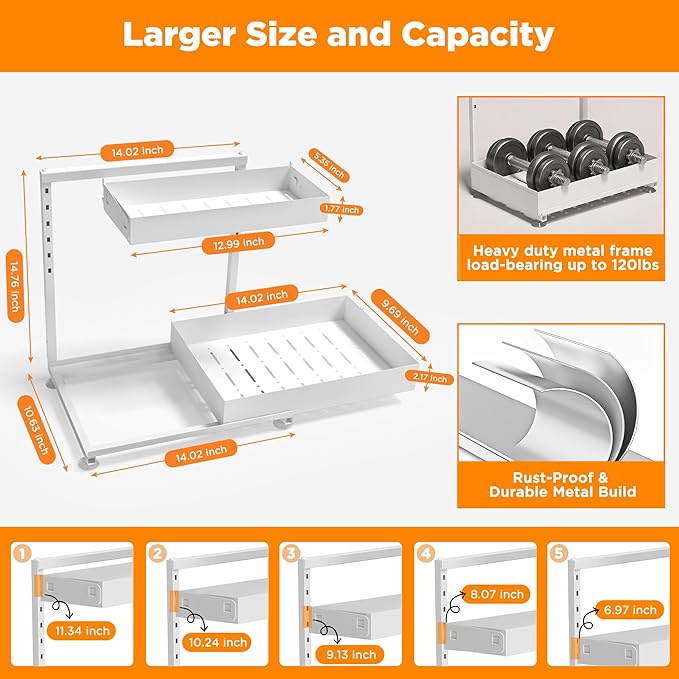 TATAANTY Under Sink Organizer 2 Pack, 2 Tier Metal Under the Sink Storage, Heavy Duty Slide out Pull out Cabinet Organizer, Height Adjustable for for Kitchen Bathroom Pantry Closet Organization Rack