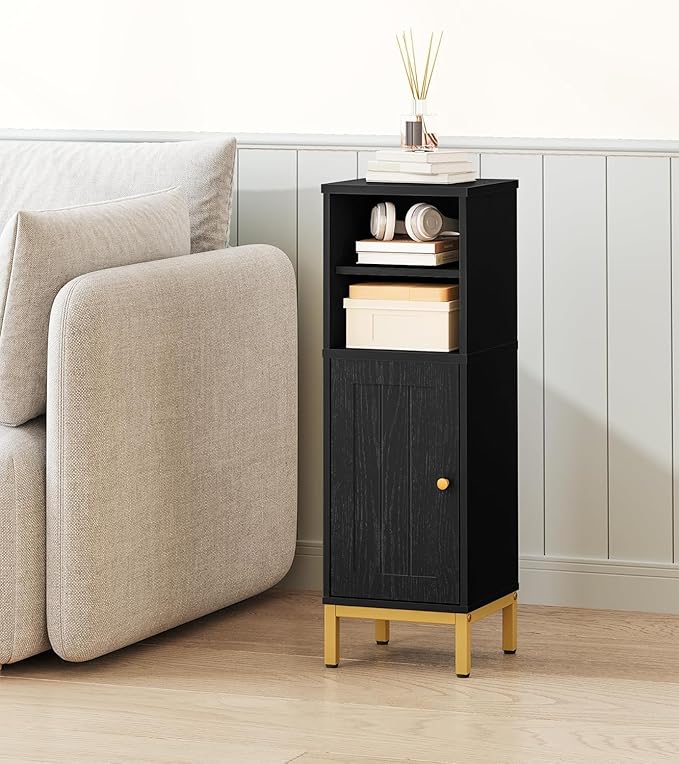 Hzuaneri Bathroom Storage Cabinet, Corner Floor Cabinet with Shelves, Customized Door Opening Direction, Bathroom Organizer with Adjustable Shelf for Kitchen, Living, Toilet Paper Cabinet, Black