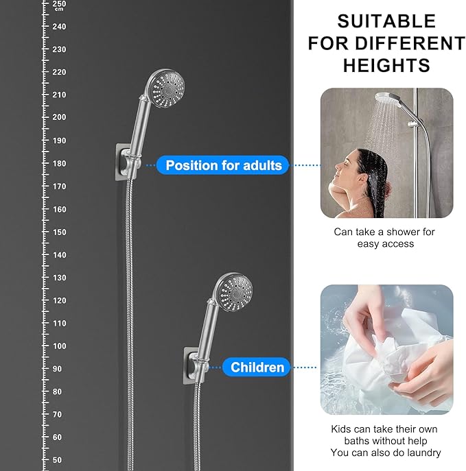 2Pcs Strong Adhesive Adjustable Shower Head Holder- Wall Mounted Heavy Duty Shower Head Shelf, Plastic Bracket Stick on Wall, ABS Mount for Bathroom Fix Firmly and Use Conveniently(Grey 2)