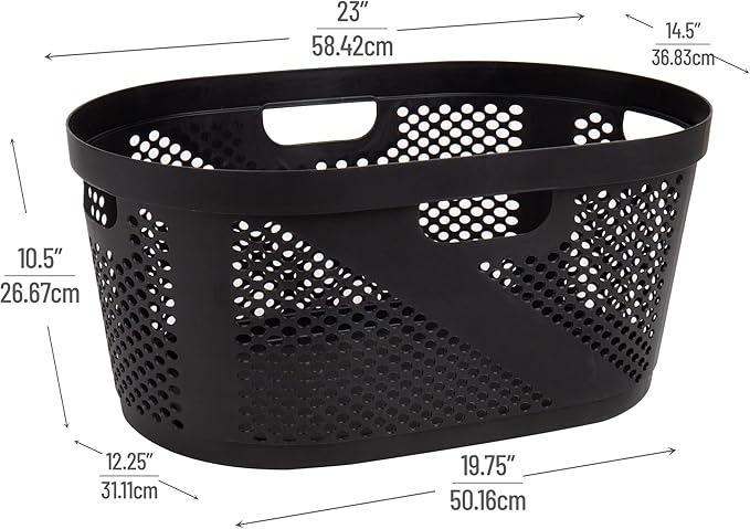 Mind Reader 40L Ventilated Laundry Baskets, Lightweight Clothes Hamper with Cutout Handles for Bathrooms and Closets, Plastic, Set of 2, Black