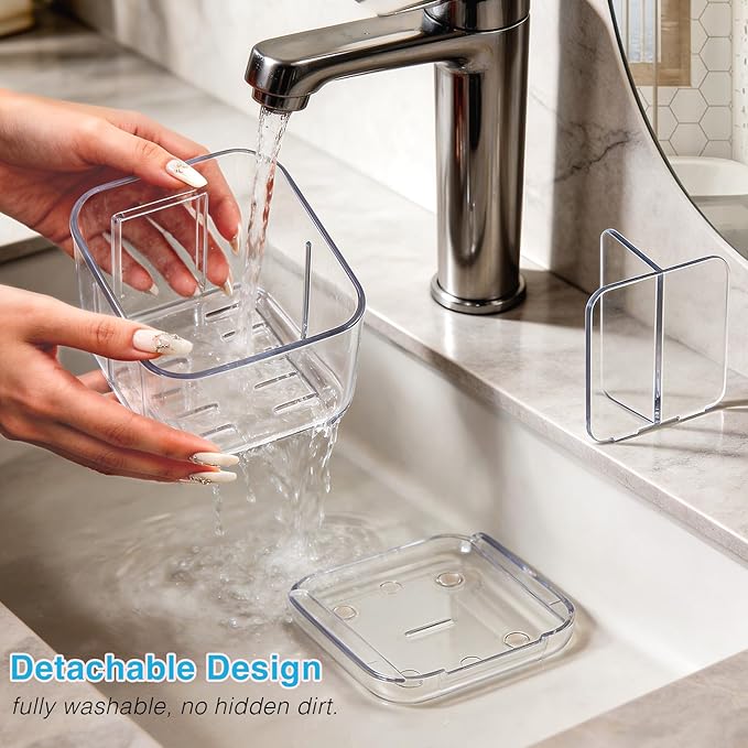 Bathroom Toothbrush Holders, Upgraded 3 Slots Detachable Wall Mounted & Countertop Toothbrush Holder with Drainage, Bathroom Caddy for Electric Toothbrush & Toothpaste, Ideal for Family & Kids (Clear)