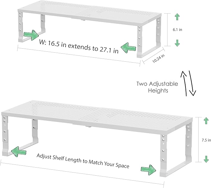 Metal Stackable Expandable Storage Rack, Adjustable Under Sink Shelf & Countertop Space Saving, Heavy-Duty Pantry Storage, Suitable for Kitchens, RV, Bathrooms, Workshops or Offices