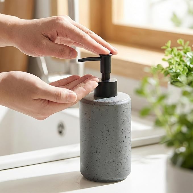 Bathroom Hand Soap Dispenser Set, 14oz Speckled Dish Soap Dispenser for Kitchen, Ceramic Liquid Soap Pump Bottle for Shampoo, Lotion, Conditioner, Modern Farmhouse Bathroom Decor