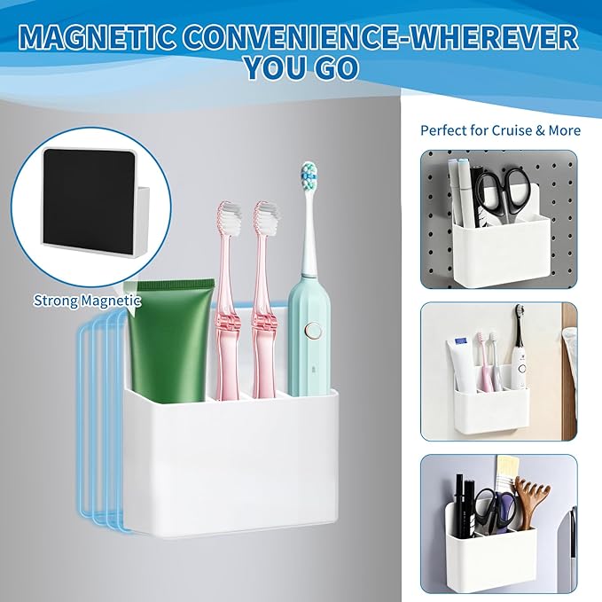 Magnetic Toothbrush Holder for Cruise Ships, Wall-Mounted Bathroom Organizer, Compact Travel Accessories, Cruise Essentials 2025&2026