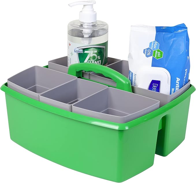 Storex Large Classroom Caddy with Cups, 13 x 11 x 6.575 Inches, Green, Case of 2 (00983U02C)