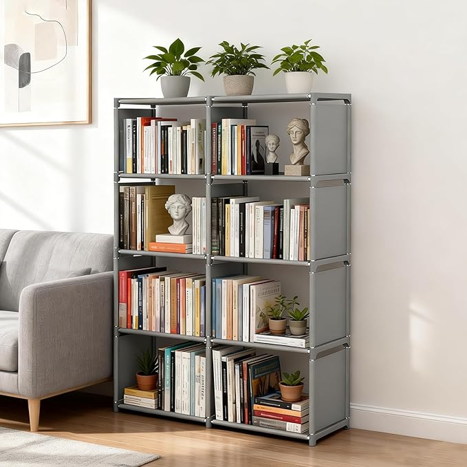 8-Compartment Storage Rack – Tool-Free Assembly, Suitable for bedrooms, Closets, and Small Spaces; a Great Helper for organizing Children's Clothes and Nurseries. (Grey-8)