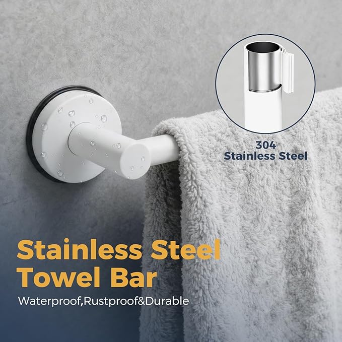 14.6inch~24inch Towel Racks for Bathroom,Adjustable Suction Cup Towel Bar for Bathroom Wall,Stainless Steel Bath Towel Holder for Shower,2 Pack(Bright White)