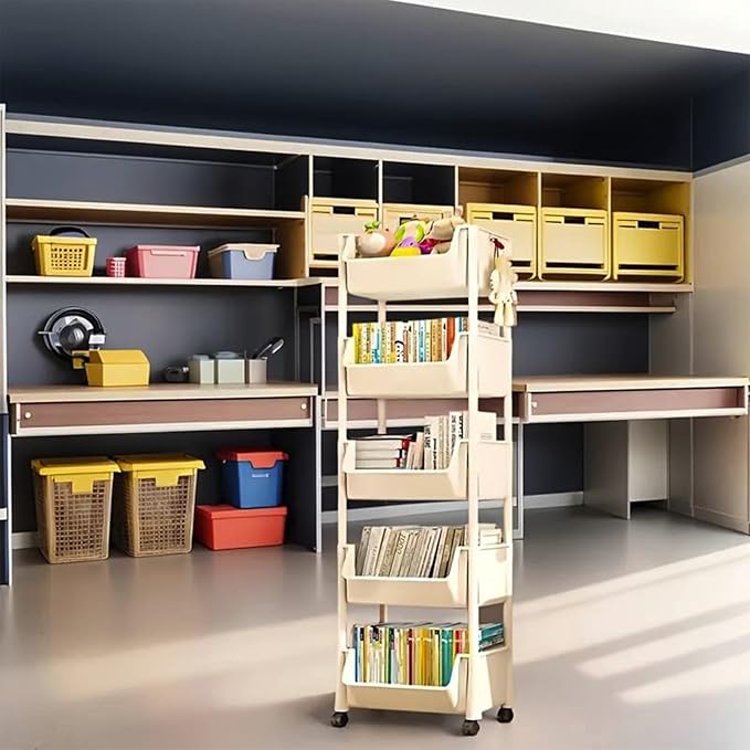5-Tier Rolling Storage Rack with Wheels Shelves Shelf Storage Plastic Storages Shelving Shelf Rack Kitchen Storages Rack for Living Room Office Bathroom Garage Storage Shelves forfor Women