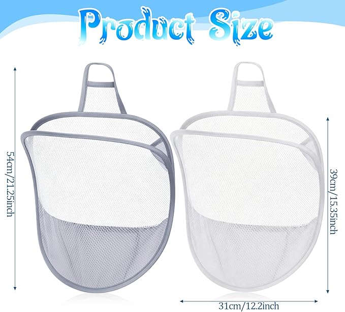 2 Pack Mesh Foldable Hanging Laundry Hamper, Small Wall Laundry Baskets Space-Saving Wall Hamper Portable Dirty Clothes Organizer for Home, Dorms, Hotels, RVs Grey White