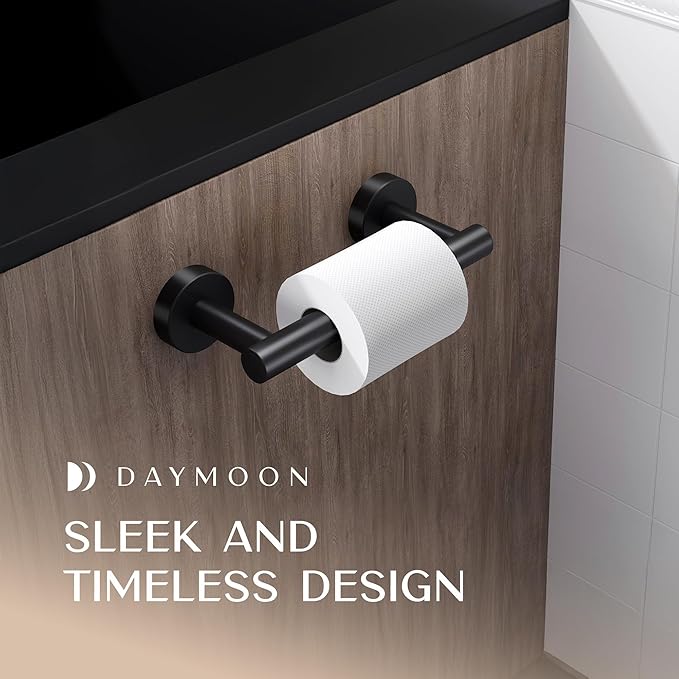 Day Moon™ - Toilet Paper Holder - Modern Roll Holder for Bathroom - 1 Pack - Wall Mount - Classic, Black