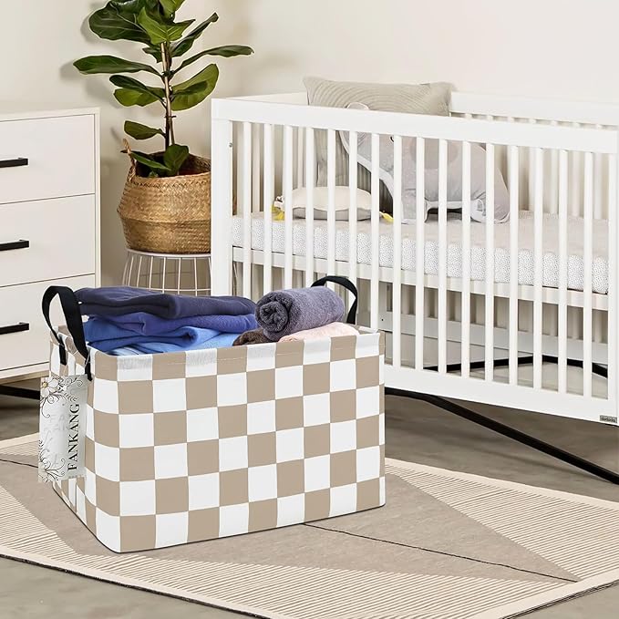 Storage Bins,Nursery Hamper Canvas Laundry Basket Foldable with Waterproof PE Coating Storage Baskets for Boys and Girls, Office, Bedroom, Clothes,Toys(Rec-Beige flag ）