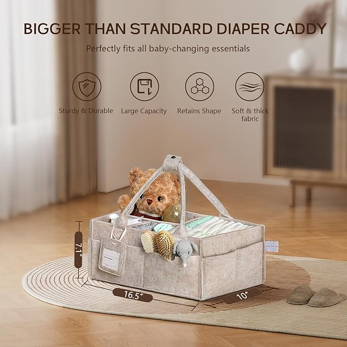 GEMII Diaper Caddy Organizer-Large Baby Caddy Organizer with Handle, Newborn Registry Essentials, Baby Shower Basket Gifts for Boys or Girls (Oatmeal, Large)