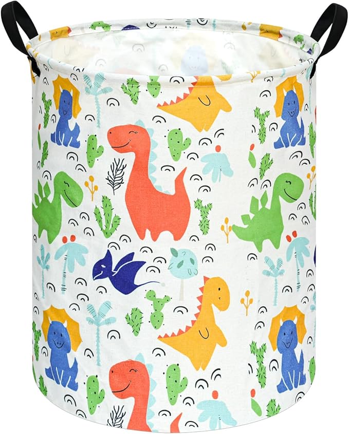 Kids Laundry Hamper Clothes Gift Basket Storage Laundry Baskets Organizer Bin with Handles for Nursery Room (Baby Dino)