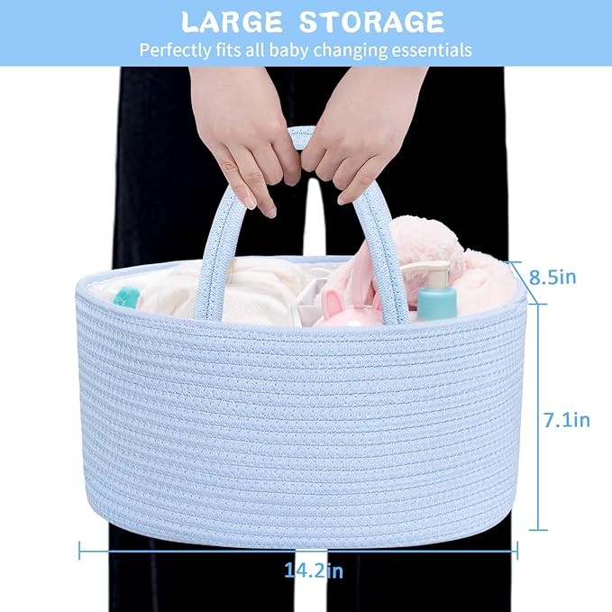 ABenkle Diaper Caddy Organizer, Boho Rustic Cotton Rope Nursery Baby Basket, Changing Table Organizer for Baby Diaper Storage and Baby Shower