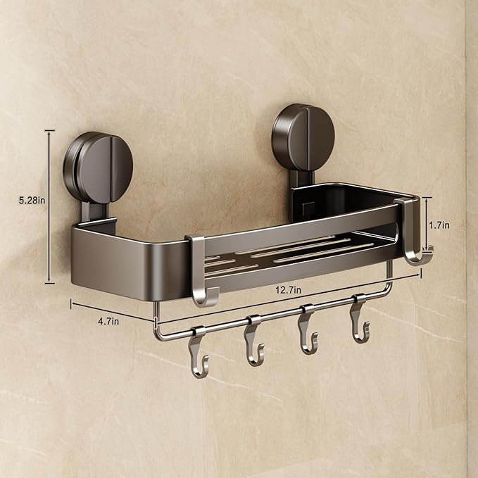 VOLPONE 2 Pack Shower Caddy Suction Cup, Corner Shower Shelves No Drilling, Showers Organizer Storage with Towel Bar & Removable Hooks, Bathroom Shower Shelf Rack for Inside Showers, Square