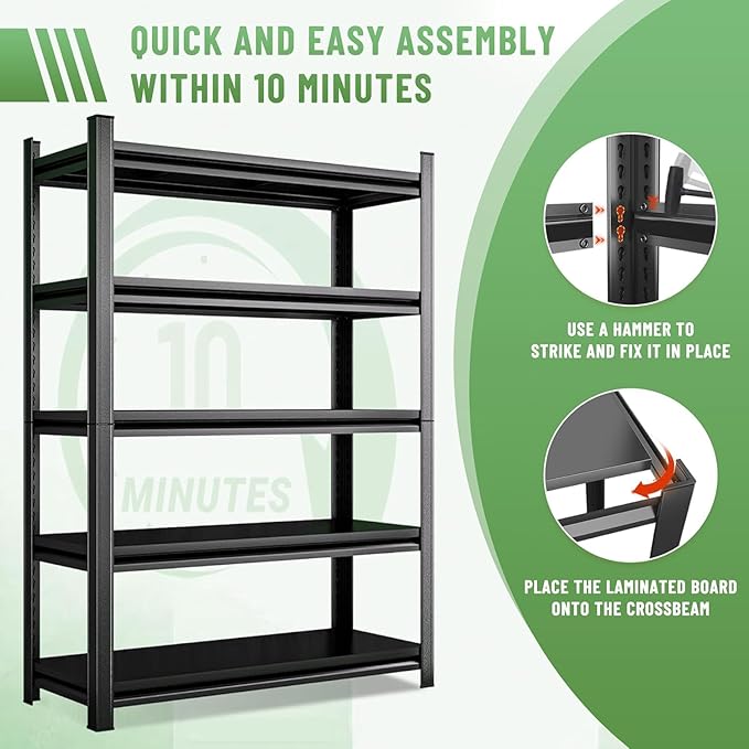 Bakers Rack, Heavy Duty 5-Tier Kitchen Stand, Adjustable Metal Kitchen Shelf Organizer, Industrial Utility Rack for Dish Storage, Spice Jars, Coffee Bar Organization (71" Hx 35.4" W x13.7 D)