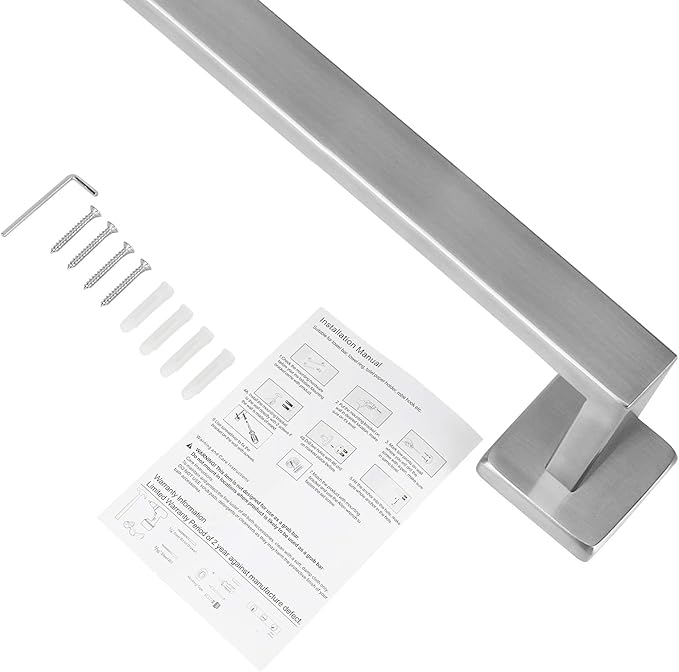 NearMoon Towel Bar, Bath Accessories Premium Thicken Stainless Steel Square Shower Towel Rack for Bathroom, Towel Holder Wall Mounted (1 Pack, Brushed Nickel, 27 Inch)