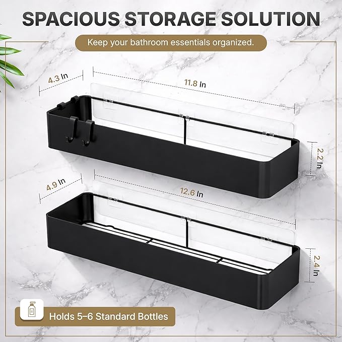 Bathroom Organizer 2 Pack, Shower Caddy Wall Mounted Adhesive, No Drill Bathroom Shelf, Holds Up to 5 lbs, Rustproof Storage Organizer for Shower, Kitchen & Home.