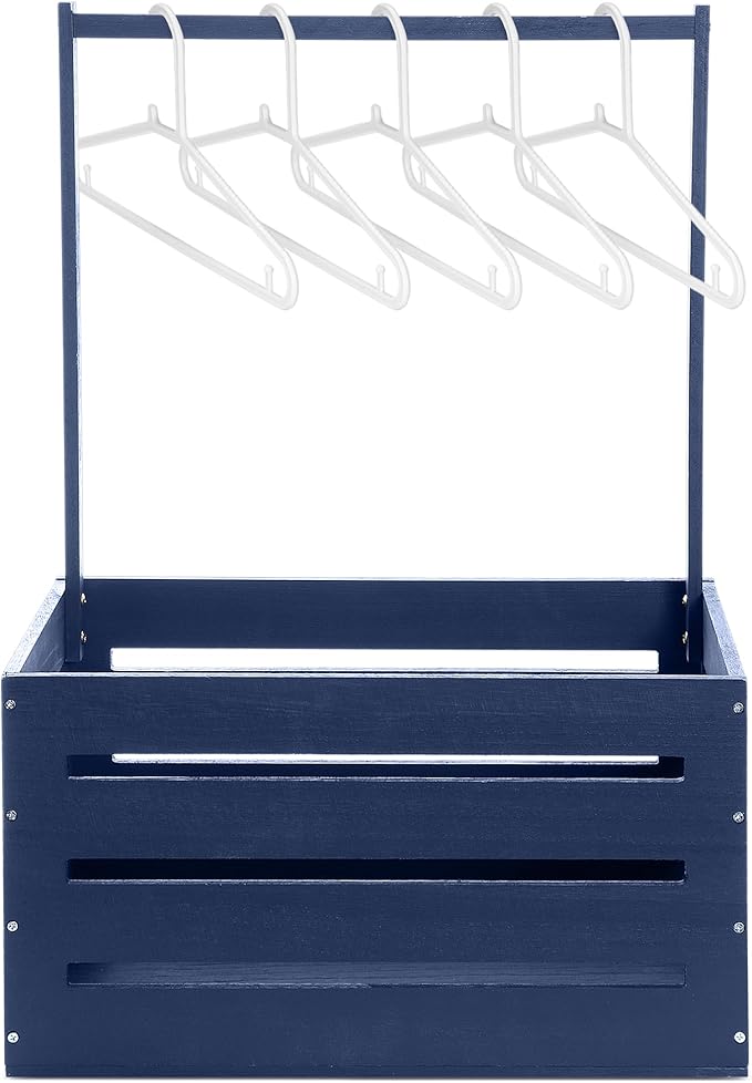 Suzile Wooden Baby Shower Crate Closet Wood Basket for Gifts with Handle Boy Girl Clothes Gender Reveal Storage Box for Newborn New Parent(Navy Blue)