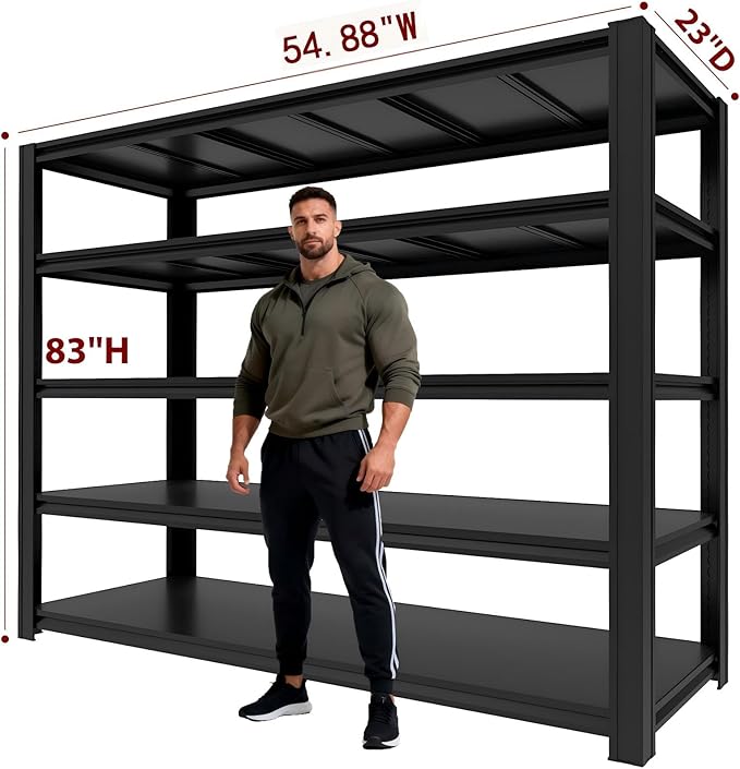 5-Tier Metal Storage Shelves, Adjustable Shelving Units, Boltless Assembly, Black, 83 x 54.88 x 23 Inch, for Warehouse Garage Shed Basement (83H*54.88W*23D)