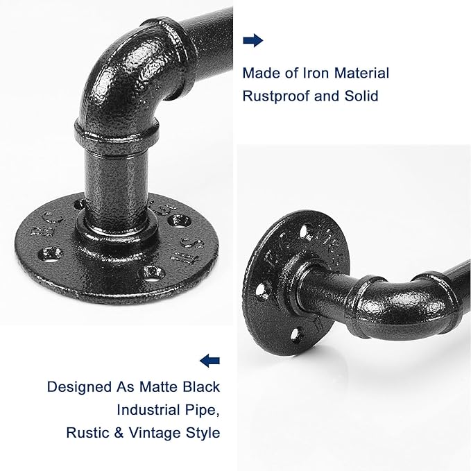 NearMoon Industrial Pipe Towel Bar, Heavy Duty Bathroom Hardware Towel Holder Accessory, Wall Mounted DIY Rustic Iron Bathroom Towel Rack Holder (9 Inch, Black)
