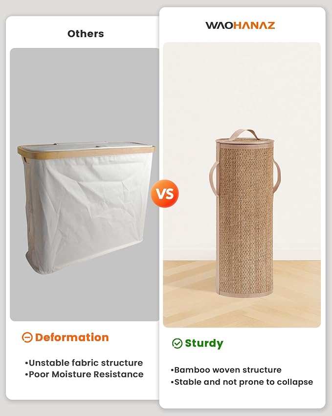 Bamboo Toilet Paper Storage Basket with Lid & Handle - 10L Handwoven Bathroom Organizer for 4 Rolls - Sturdy Stand Holder for Toilet Paper Organization, Carbon Brown