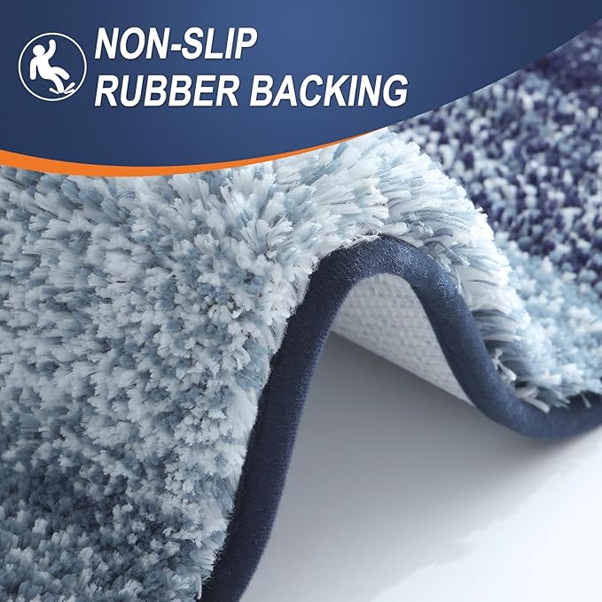 OLANLY Bathroom Rug Set 2 Piece, Soft Absorbent Microfiber Bath Rug Set, Non-Slip, Machine Wash Dry, Plush Shaggy Bath Mats for Bathroom (30"x20"+24"x16", Airy Blue)