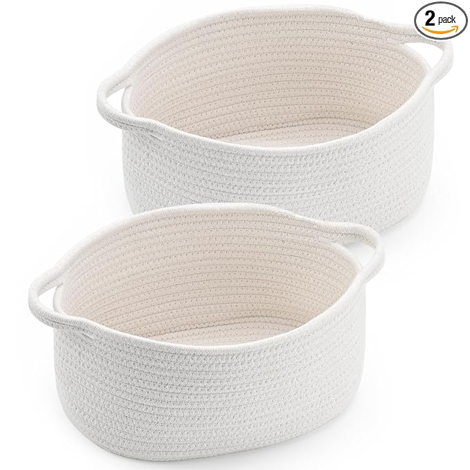 Happyiren Cute Woven Storage Basket with Handle, Baskets for Gifts Empty, Gift Baskets for Mothers Day Birthday Baby Shower Raffle Burr Fundraiser Teacher, Decorative Organizer Box for Home Refresh
