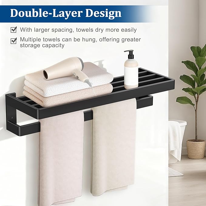 Matte Black Towel Rack 23.6-inch Towel Bar Double Towel Holder Stainless Steel Bathroom Hardware Accessories Set