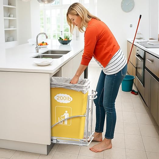 ANASTA Single Pull Out Trash Can Under Cabinet 7-13 Gal, Heavy Duty Under Sink Garbage Can, 50Qt Slide Out Waste Bin for 13" Wx 17" Hx 19" D Base Cabinet, Trash Bin Holder for Drawer/Counter, No Can