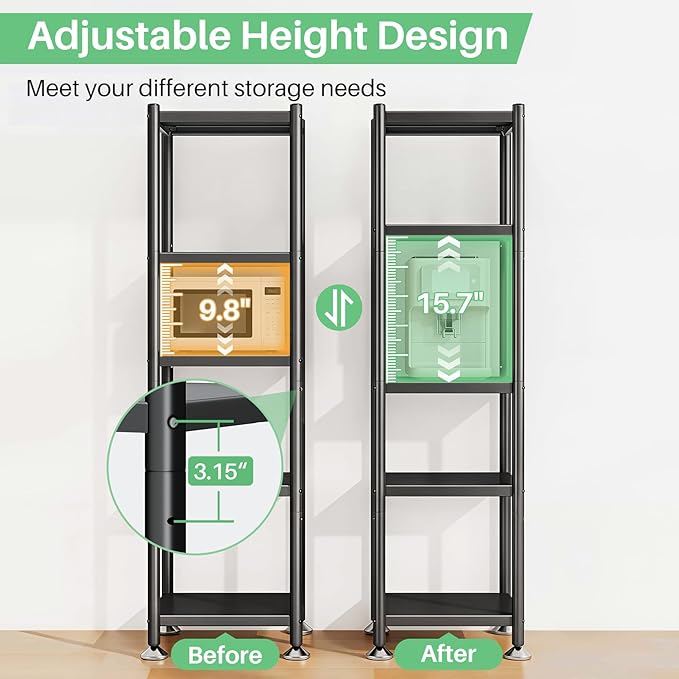 PXRACK 5-Tier Kitchen Storage Shelves, Adjustable Metal Shelves for Storage Pantry Shelves with Rolling Wheels, Storage Rack Shelving Unit Organizer for Bedroom Laundry Closet