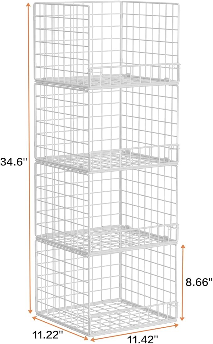 4-Tier Stackable Closet Organizers and Storage Baskets, Closet Shelf Organizer, Space-Saving Clothes Storage Drawer, Foldable Clothes Storage Bins for Closet Organizer System, White(Patent 30022416)