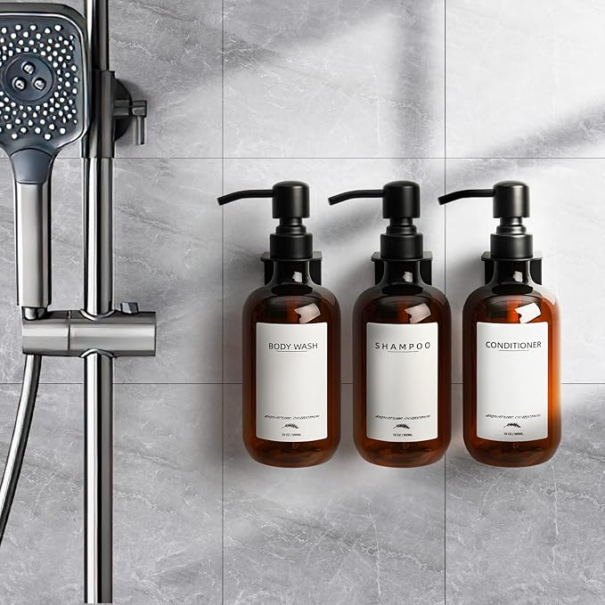 Supforce Shampoo and Conditioner Dispenser, 16.9oz Refillable Shampoo and Conditioner Bottles with Matte Pump and Funnel, Modern Shower Dispenser with Waterproof Labels for Hotel Home Bathroom