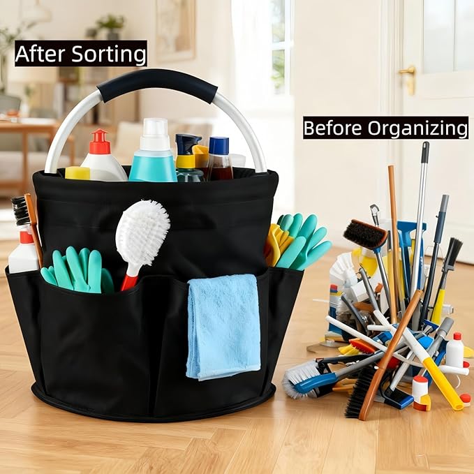17L Cleaning Caddy With Handle, Foldable Storage Cleaning Product Organizer, Cleaning Caddy for Cleaning Supplies Outdoor Camping, Portable Multifunctional Cleaning Bucket tool Bag Organizer