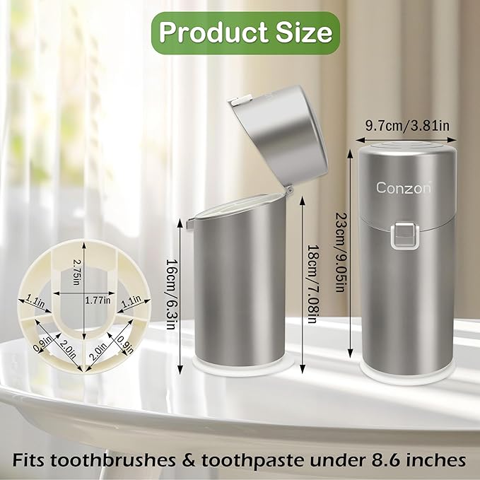 Toothbrush Holders for Bathrooms, Travel Toothbrush Organizer Toothbrush and Toothpaste Holders, 5 Slots Tooth Brushing Holder with Cover for Bathroom Countertop Organizer