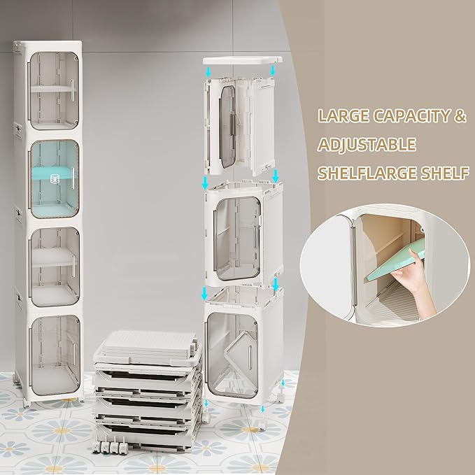 3-Tier Tall Narrow Storage Cabinet, Slim Bathroom Storage Cabinet with Adjustable Shelves and Wheels, Narrow Organizer for Small Space, Bathroom, Kitchen, Laundry, White