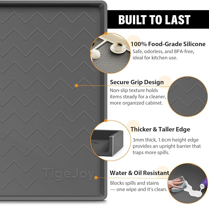 TigeJoy 34" x 19" Under Sink Mats for Kitchen Waterproof, Leak-Proof Silicone Mat Sink Protector and Cabinet Liner, Kitchen Essentials Organizer and Storage, Boot or Shoe Tray, Pet Feeding Mat