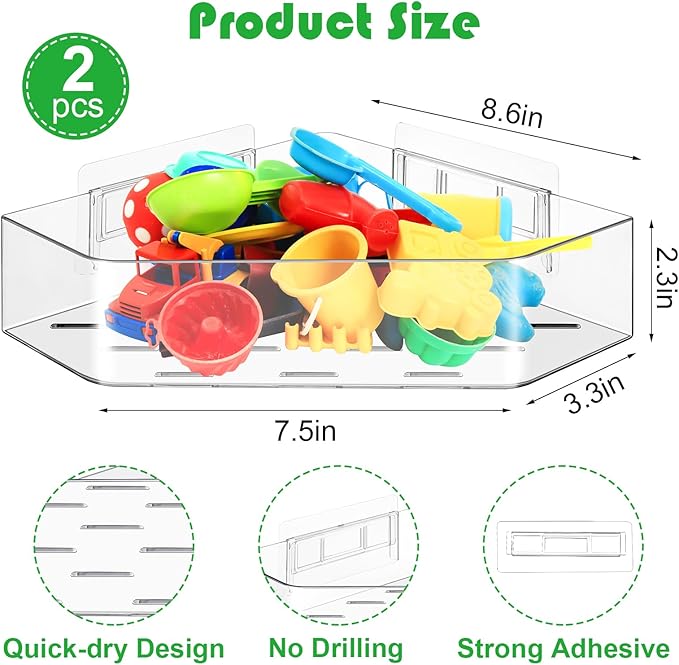 2 Pack Acrylic Corner Shower Caddy, Adhesive Shower Organizer Bathroom Organizer Shelves Bath Toy Holder Storage for Bathroom
