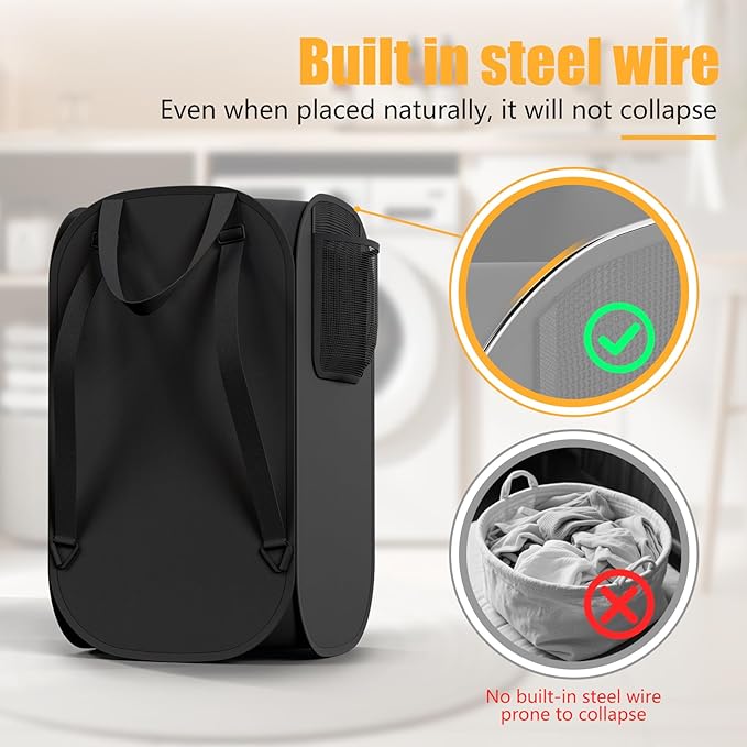 House Again Collapsible Laundry Backpack - 76L Heavy Duty Laundry Hamper, 210D Oxford Cloth with Mesh Pocket & Sturdy Adjustable Shoulder Straps,Easy to Open and Fold for College,Travel and Apartment