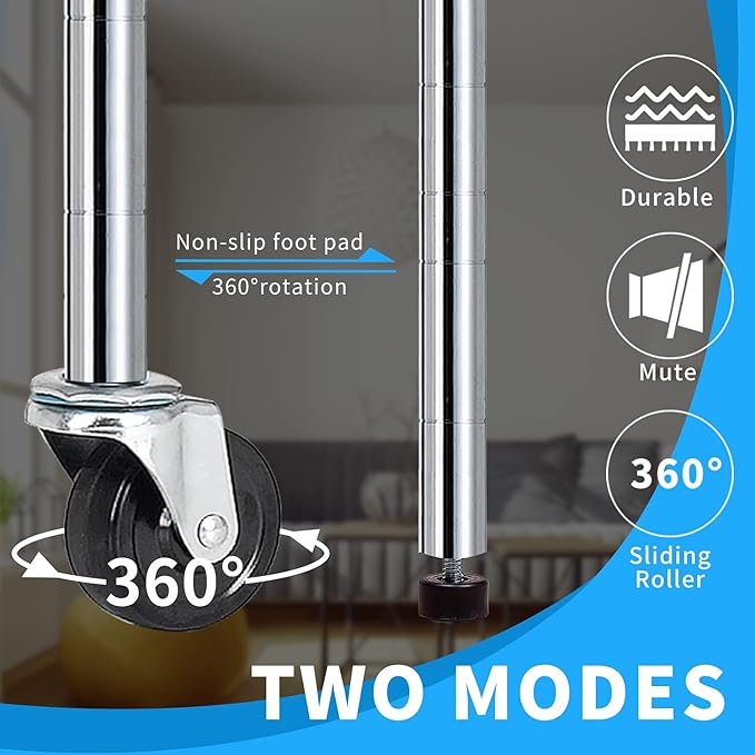 HCY 6-Tier Storage Shelf Heavy Duty Storage Shelving Unit NSF Height Adjustable Metal Storage Rack with Wheels for Laundry Bathroom Kitchen Garage Pantry Organization(Chrome) 76 * 48 * 18 inch