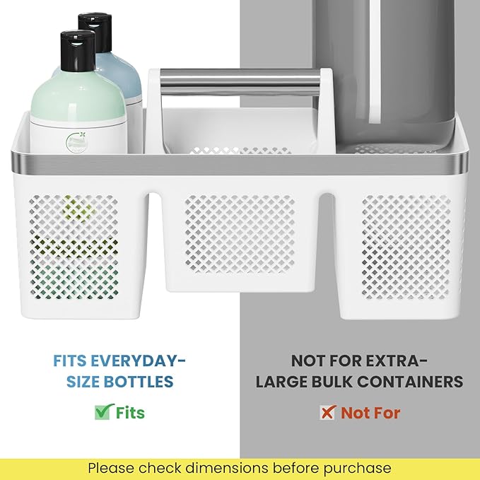 BYUNER 2Pack Plastic Shower Caddy: Portable Shower & Bathroom Caddy Tote with Handle, 4 Divided Compartments, Hard Plastic Shower Basket with All-Side Drainage for College Dorm Room Essentials